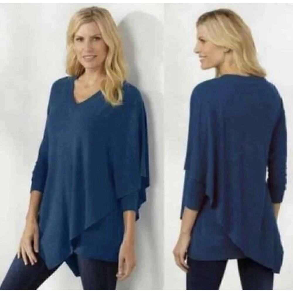 Soft Surroundings Blue Madeline Cape Tunic Lagenlook Drapey Top Medium